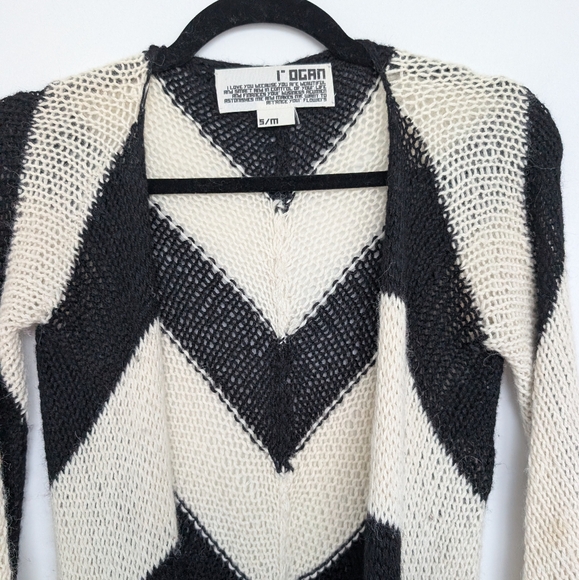 Rogan Organic Llama Alpaca Wool Fair Trade Chevron Cardigan Sweater Sz S/M - Picture 12 of 16